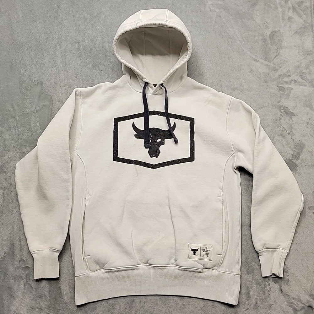 Under Armour Jacket Mens M White Project Rock Brahma Bull Hoodie Gym Training